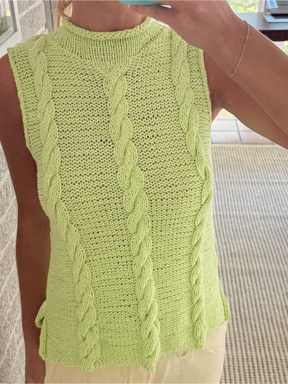 Lime Green Cable Knit Sleeveless Sweater Vest